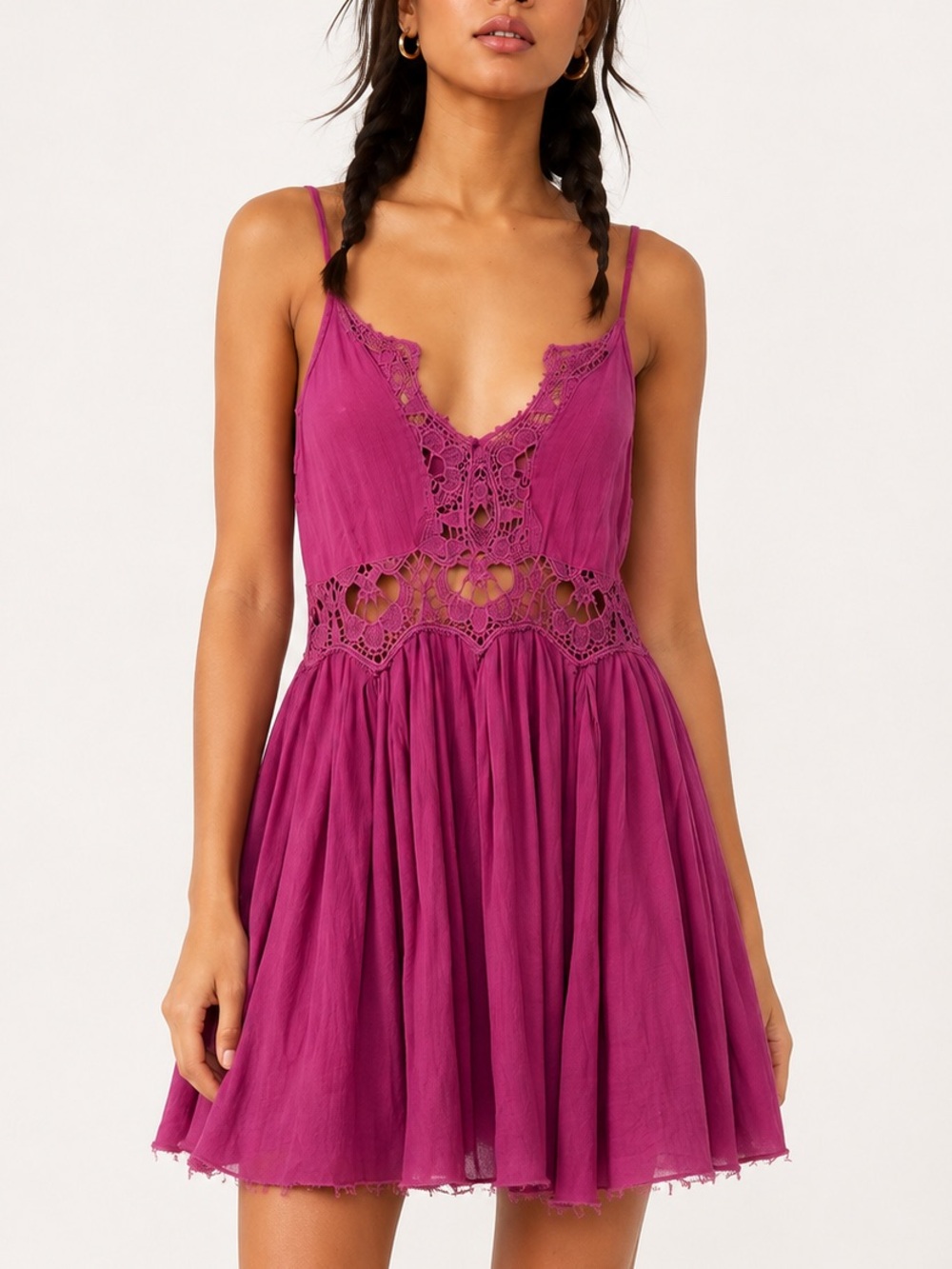 Free People FP One Ilektra Mulberry Crochet Lace Mini Dress M